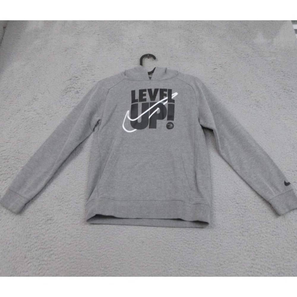 Nike 3BRAND Hoodie Youth Medium Gray Level Up Swoosh‎ Pullover Sweatshirt Kids